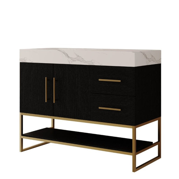 English Elm 36 Inch Freestanding Bathroom Vanity with Sintered Stone Top and Ceramic Basin Black, Gold, White W3136S00152