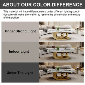 English Elm Modern Sintered Stone Coffee Table Sculptural Steel Base Living Room Centerpiece Gold+White W3136S00155
