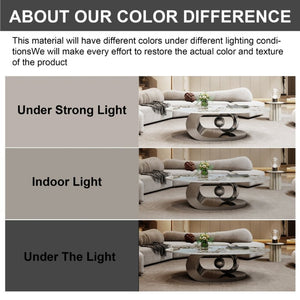 English Elm Modern Sintered Stone Coffee Table Sculptural Steel Base Living Room Centerpiece Grey+White W3136S00156