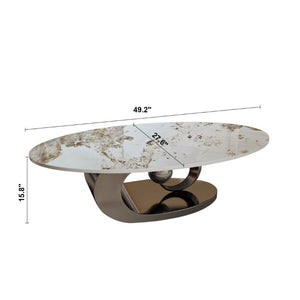 English Elm Modern Sintered Stone Coffee Table Sculptural Steel Base Living Room Centerpiece Grey+White W3136S00156