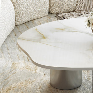 English Elm 49.2 Inch Sculptural Sintered Stone Coffee Table with Mixed Stainless Steel Base for Living Room W3136S00161