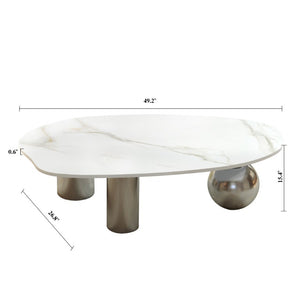 English Elm 49.2 Inch Sculptural Sintered Stone Coffee Table with Mixed Stainless Steel Base for Living Room W3136S00161