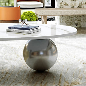 English Elm 49.2 Inch Sculptural Sintered Stone Coffee Table with Mixed Stainless Steel Base for Living Room W3136S00161