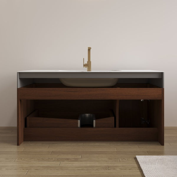 English Elm 36 Inch Floating Vanity with Sintered Stone Basin Fluted Door and Soft Close Drawer W3136S00162