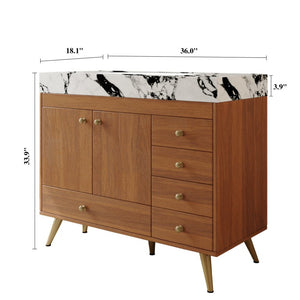 English Elm 36 Inch Floating Vanity with Sintered Stone Top Fluted Cabinet and Integrated Basin Freestanding W3136S00164