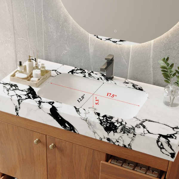 English Elm 36 Inch Floating Vanity with Sintered Stone Top Fluted Cabinet and Integrated Basin Freestanding W3136S00164
