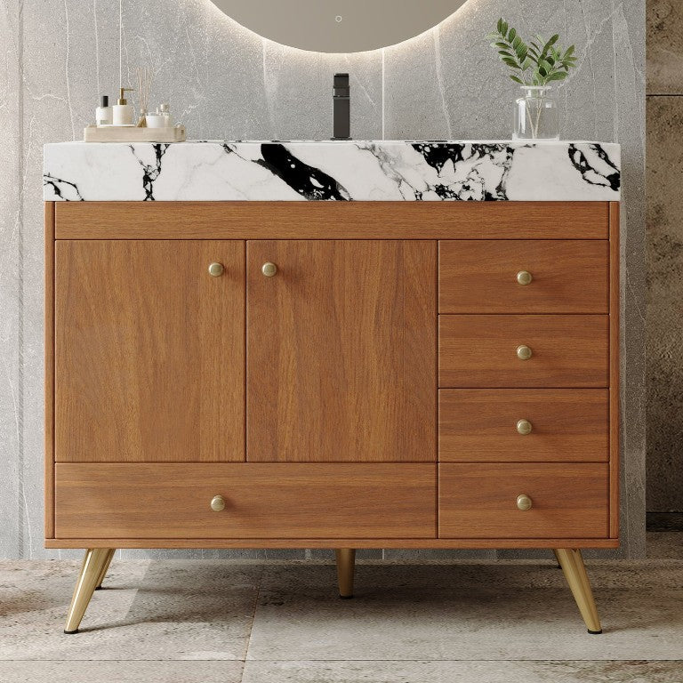 English Elm 36 Inch Floating Vanity with Sintered Stone Top Fluted Cabinet and Integrated Basin Freestanding W3136S00164