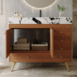 English Elm 36 Inch Floating Vanity with Sintered Stone Top Fluted Cabinet and Integrated Basin Freestanding W3136S00164