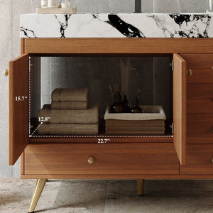 English Elm 36 Inch Floating Vanity with Sintered Stone Top Fluted Cabinet and Integrated Basin Freestanding W3136S00164