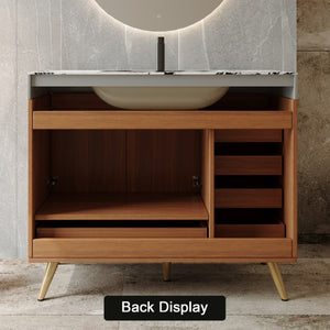 English Elm 36 Inch Floating Vanity with Sintered Stone Top Fluted Cabinet and Integrated Basin Freestanding W3136S00164