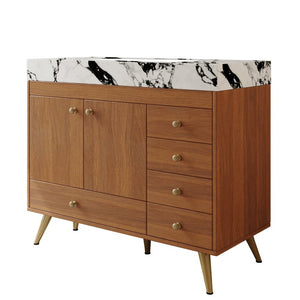 English Elm 36 Inch Floating Vanity with Sintered Stone Top Fluted Cabinet and Integrated Basin Freestanding W3136S00164