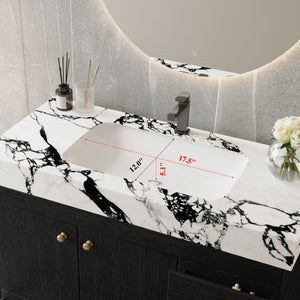 English Elm 36 Inch Freestanding Bathroom Vanity with Stone Top Integrated Sink and Five Drawers Black, Gold, White Ceramic, Faux Marble, Plywood, Sintered Stone, Stainless Steel W3136S00165