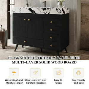 English Elm 36 Inch Freestanding Bathroom Vanity with Stone Top Integrated Sink and Five Drawers Black, Gold, White Ceramic, Faux Marble, Plywood, Sintered Stone, Stainless Steel W3136S00165