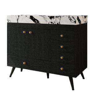 English Elm 36 Inch Freestanding Bathroom Vanity with Stone Top Integrated Sink and Five Drawers Black, Gold, White Ceramic, Faux Marble, Plywood, Sintered Stone, Stainless Steel W3136S00165