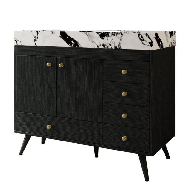 English Elm 36 Inch Freestanding Bathroom Vanity with Stone Top Integrated Sink and Five Drawers Black, Gold, White Ceramic, Faux Marble, Plywood, Sintered Stone, Stainless Steel W3136S00165