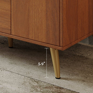 English Elm 36 Inch Freestanding Bathroom Vanity with Stone Top Integrated Sink and Five Drawers Gold, Walnut, White Faux Marble, Plywood, Sintered Stone, Stainless Steel W3136S00166