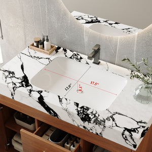 English Elm 36 Inch Freestanding Bathroom Vanity with Stone Top Integrated Sink and Five Drawers Gold, Walnut, White Faux Marble, Plywood, Sintered Stone, Stainless Steel W3136S00166