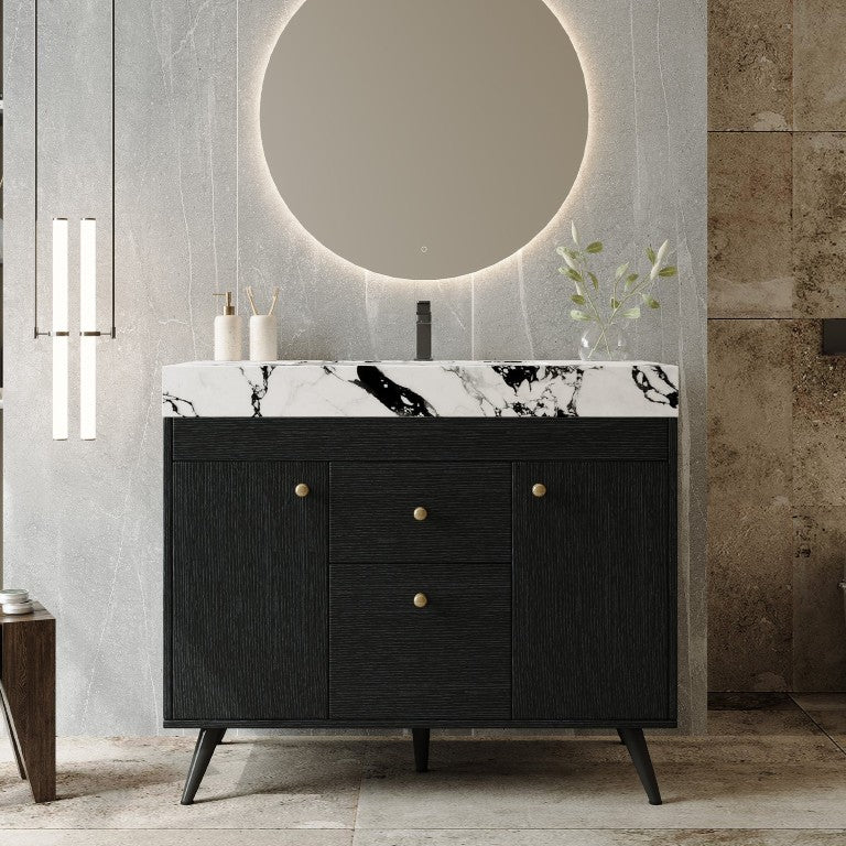 English Elm 36 Inch Freestanding Bathroom Vanity with Sintered Stone Top Ceramic Sink Spa Style W3136S00167