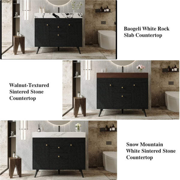 English Elm 36 Inch Freestanding Bathroom Vanity with Sintered Stone Top Ceramic Sink Spa Style W3136S00167