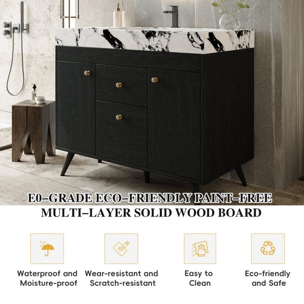 English Elm 36 Inch Freestanding Bathroom Vanity with Sintered Stone Top Ceramic Sink Spa Style W3136S00167