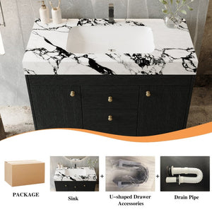 English Elm 36 Inch Freestanding Bathroom Vanity with Sintered Stone Top Ceramic Sink Spa Style W3136S00167