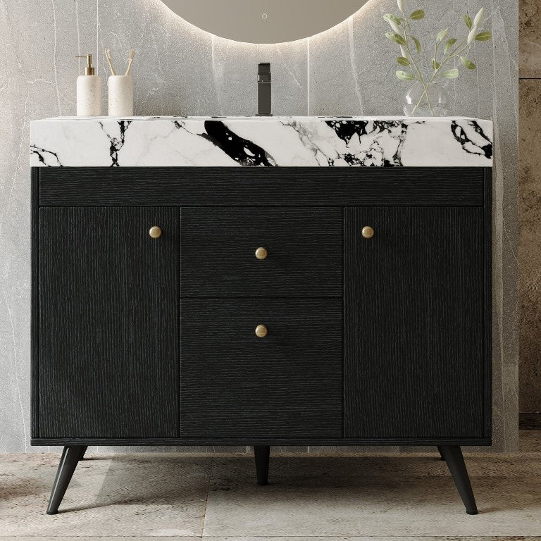 English Elm 36 Inch Freestanding Bathroom Vanity with Sintered Stone Top Ceramic Sink Spa Style W3136S00167
