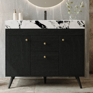 English Elm 36 Inch Freestanding Bathroom Vanity with Sintered Stone Top Ceramic Sink Spa Style W3136S00167
