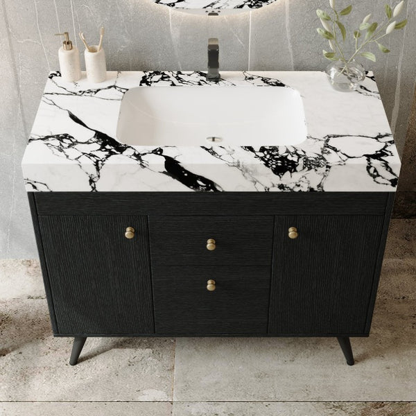 English Elm 36 Inch Freestanding Bathroom Vanity with Sintered Stone Top Ceramic Sink Spa Style W3136S00167