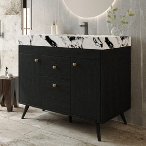 English Elm 36 Inch Freestanding Bathroom Vanity with Sintered Stone Top Ceramic Sink Spa Style W3136S00167