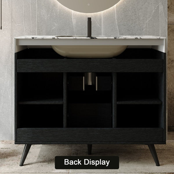English Elm 36 Inch Freestanding Bathroom Vanity with Sintered Stone Top Ceramic Sink Spa Style W3136S00167