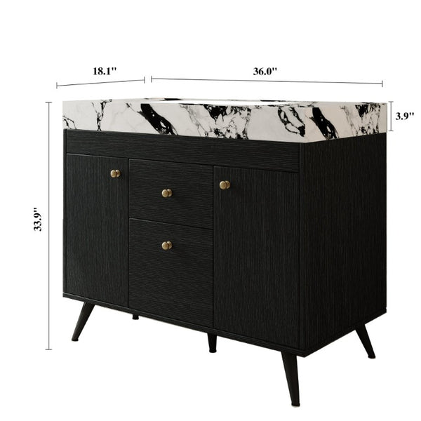 English Elm 36 Inch Freestanding Bathroom Vanity with Sintered Stone Top Ceramic Sink Spa Style W3136S00167