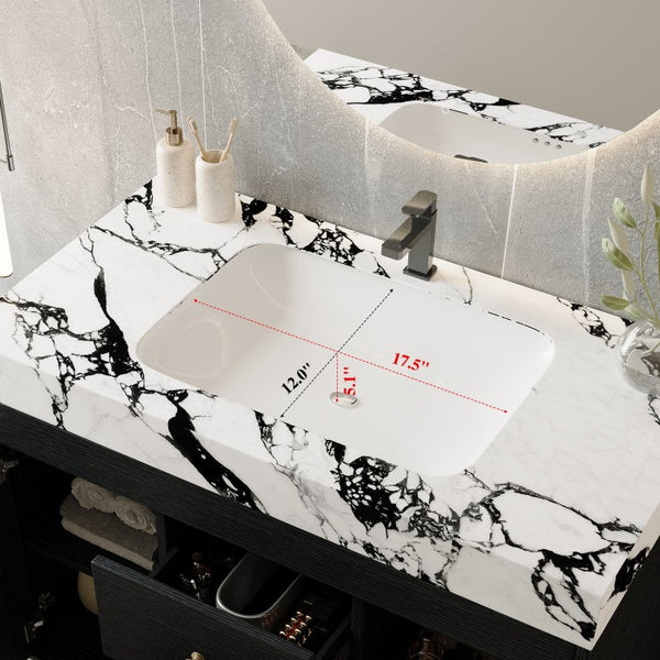 English Elm 36 Inch Freestanding Bathroom Vanity with Sintered Stone Top Ceramic Sink Spa Style W3136S00167