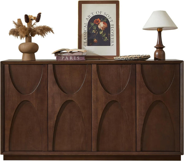 English Elm 4-door Sideboard with Real Wood Veneer Carved Panels Push Open Soft Close Storage W3137P270232