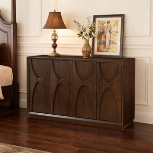 English Elm 4-door Sideboard with Real Wood Veneer Carved Panels Push Open Soft Close Storage W3137P270232