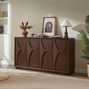 English Elm 4-door Sideboard with Real Wood Veneer Carved Panels Push Open Soft Close Storage W3137P270232