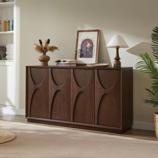 English Elm 4-door Sideboard with Real Wood Veneer Carved Panels Push Open Soft Close Storage W3137P270232