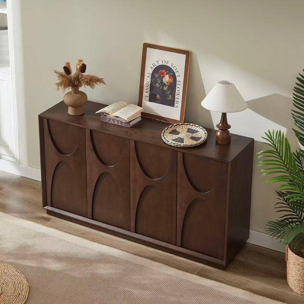 English Elm 4-door Sideboard with Real Wood Veneer Carved Panels Push Open Soft Close Storage W3137P270232