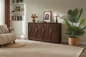 English Elm 4-door Sideboard with Real Wood Veneer Carved Panels Push Open Soft Close Storage W3137P270232