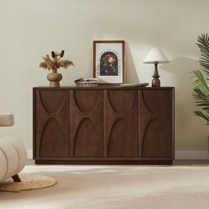 English Elm 4-door Sideboard with Real Wood Veneer Carved Panels Push Open Soft Close Storage W3137P270232