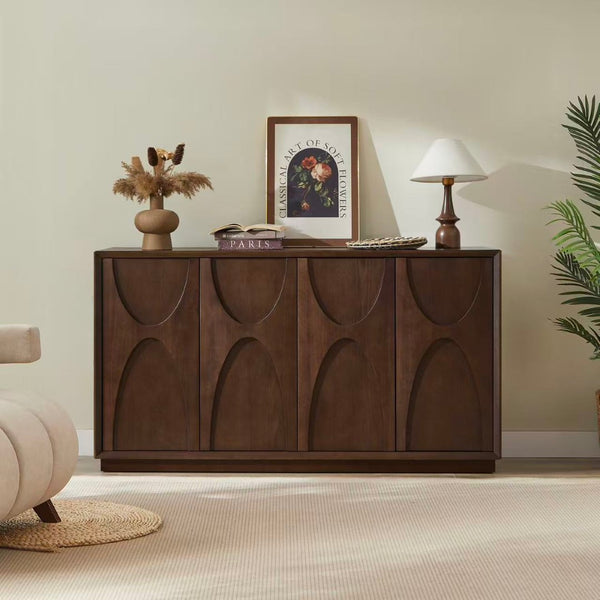 English Elm 4-door Sideboard with Real Wood Veneer Carved Panels Push Open Soft Close Storage W3137P270232