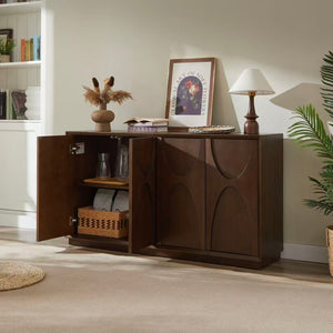 English Elm 4-door Sideboard with Real Wood Veneer Carved Panels Push Open Soft Close Storage W3137P270232