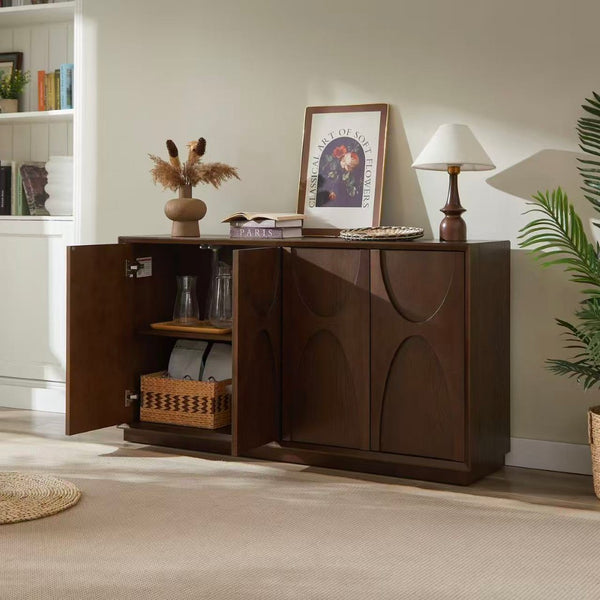 English Elm 4-door Sideboard with Real Wood Veneer Carved Panels Push Open Soft Close Storage W3137P270232