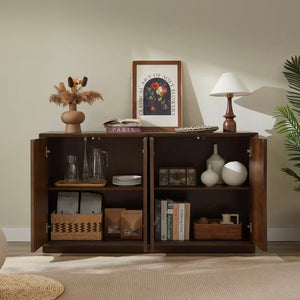 English Elm 4-door Sideboard with Real Wood Veneer Carved Panels Push Open Soft Close Storage W3137P270232