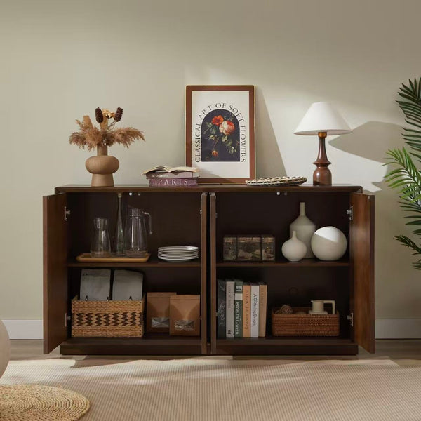 English Elm 4-door Sideboard with Real Wood Veneer Carved Panels Push Open Soft Close Storage W3137P270232