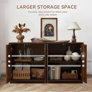 English Elm 4-door Sideboard with Real Wood Veneer Carved Panels Push Open Soft Close Storage W3137P270232