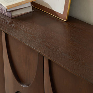 English Elm 4-door Sideboard with Real Wood Veneer Carved Panels Push Open Soft Close Storage W3137P270232