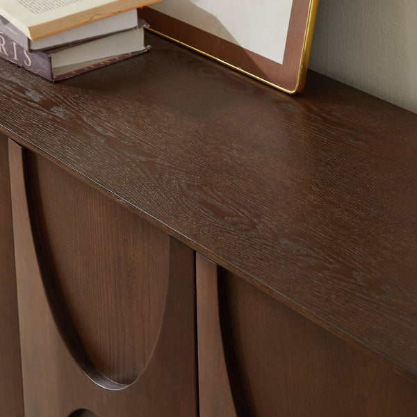 English Elm 4-door Sideboard with Real Wood Veneer Carved Panels Push Open Soft Close Storage W3137P270232