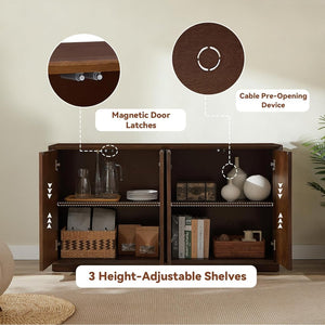 English Elm 4-door Sideboard with Real Wood Veneer Carved Panels Push Open Soft Close Storage W3137P270232
