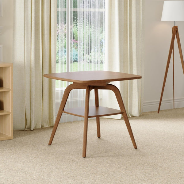 English Elm Modern Square Wood Dining Table with Lower Shelf Warm Grain Finish Seats Four Antique Natural W3137P270470