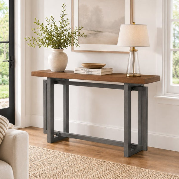English Elm 59" Slim Mdf Console Table Scratch Resistant Surface for Entryway Hallway or Foyer Gray/Walnut W3137P294537